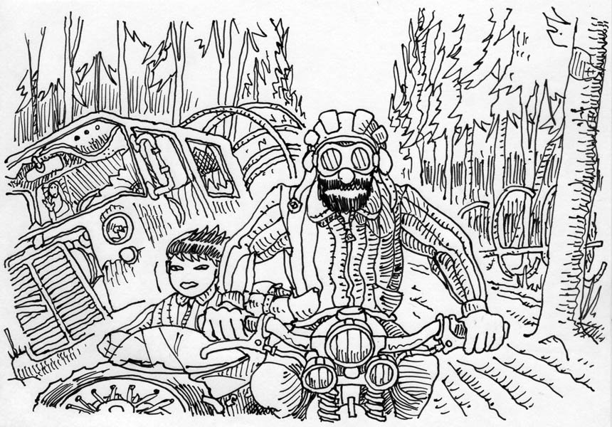 They drive past burnt vehicles… – Viaggiano sorpassando veicoli bruciati…