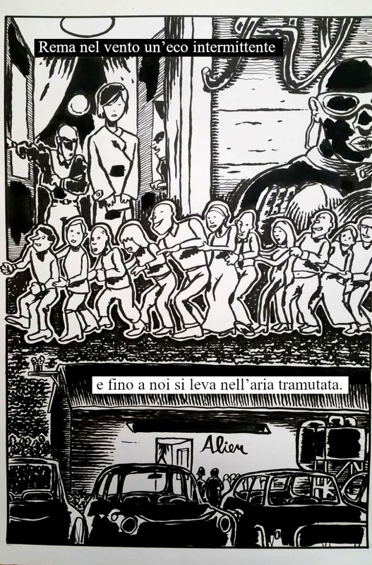 Rema nel vento un'eco intermittente - e fino anoi si leva nell'aria tramutata.