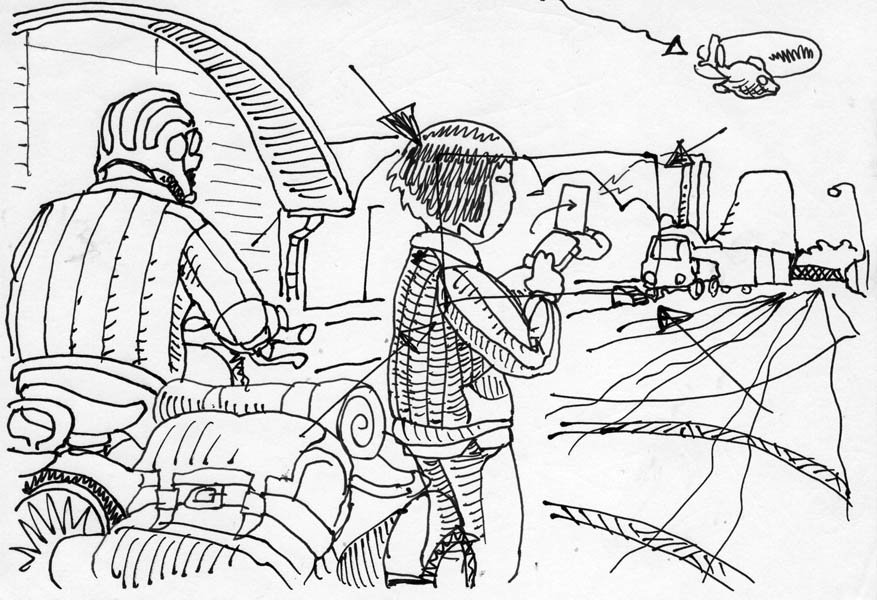 While the helicopter shrinks in the sky, we see the woman unfold a device strapped on her wirst.