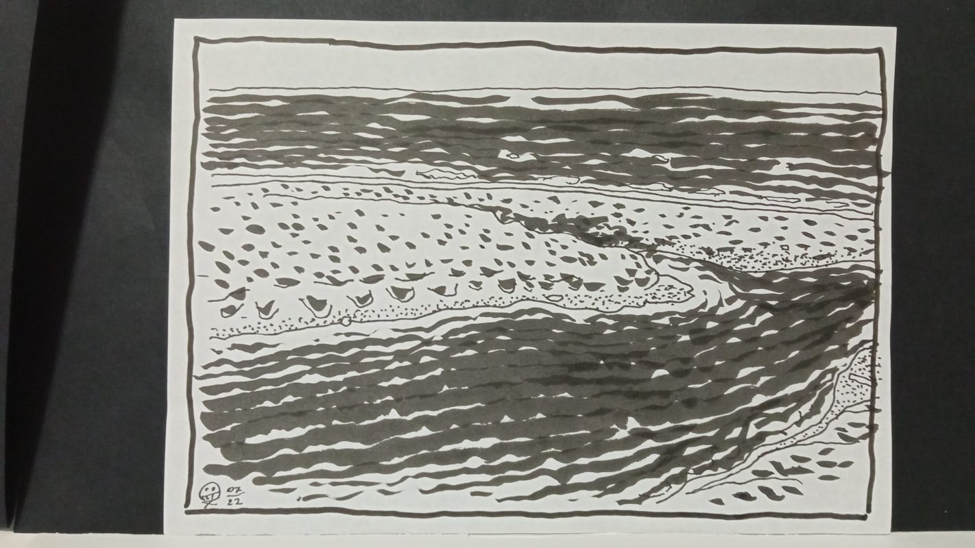Drawing of a river flowing into the sea